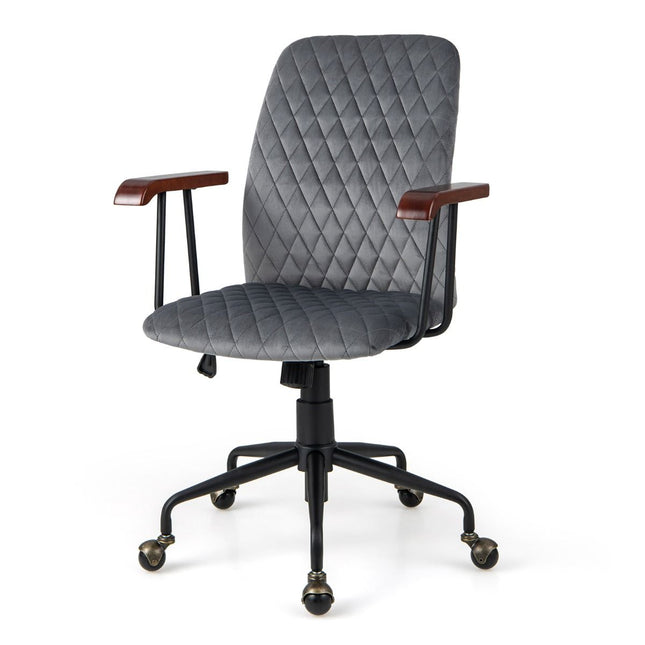 Trendmix Fluwelen Vintage Bureaustoel Met Kantelbare Rugleuning - 150 kg Draagvermogen - Ergonomische Verstelbare Draaibare Thuiskantoor Stoel - Grijs