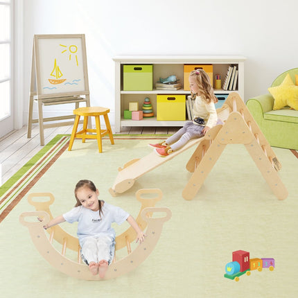 Trendmix 3 in 1 Houten Klimset voor Kinderen - Klimrek met Glijbaan - Klimdriehoek en Klimboog - Natuurlijk Hout