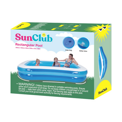 Sunclub Opblaasbaar Tuinzwembad 305x183x50 cm – Familie Zwembad voor Kinderen en Peuters – Groot Opblaasbaar Kinderzwembad voor Tuin, Camping en Zomer Waterplezier