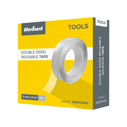 Rebel Herbruikbare dubbelzijdige nano montagetape transparant 2 mm x 30 mm x 3 m