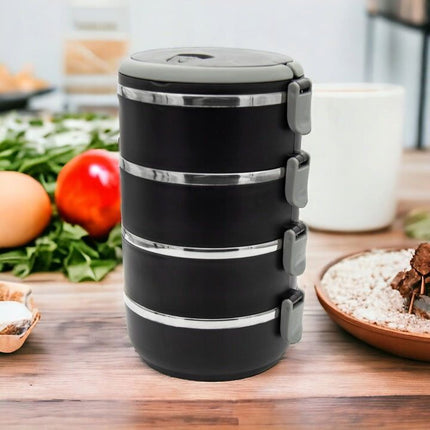 Meyerhoff Thermische Lunchbox Container 4 Lagen - Roestvrij Staal - Stapelbare Geïsoleerde Bento Box - Lekvrije Lunchbox met Handvat - Zwart