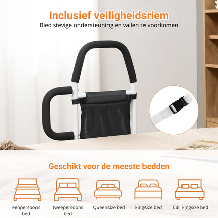 Trendmix Bedhek voor Ouderen – Medisch Bedrek met Dubbele Leuning – Tot 136 kg – Met Opbergvak & Bevestigingsriem – Geschikt voor Alle Bedmaten – Zwart/Wit