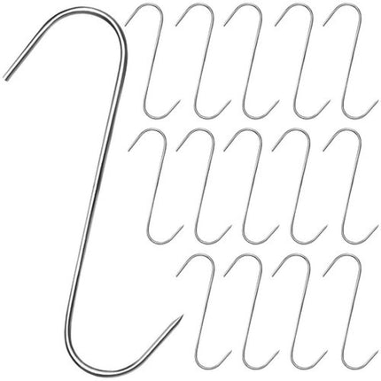 Kaminer set van 15 vleeshaken 150 mm RVS - S Haak - Rookhaak