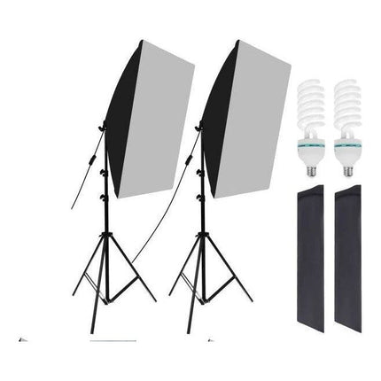 Softbox Studiolamp Set van 2 - Fotografie Lampen met Statief - In Hoogte Verstelbaar - 48 x 67 cm - Zwart