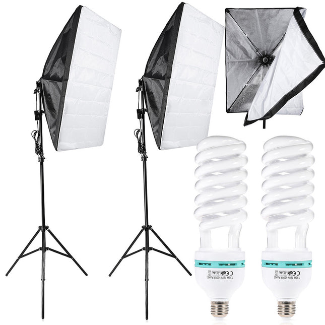 Softbox Studiolamp Set van 2 - Fotografie Lampen met Statief - In Hoogte Verstelbaar - 48 x 67 cm - Zwart
