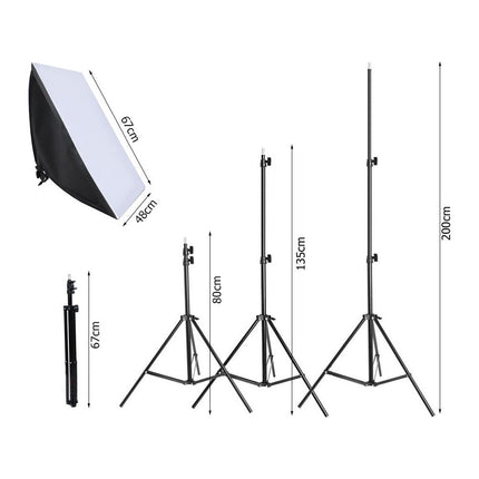Softbox Studiolamp Set van 2 - Fotografie Lampen met Statief - In Hoogte Verstelbaar - 48 x 67 cm - Zwart