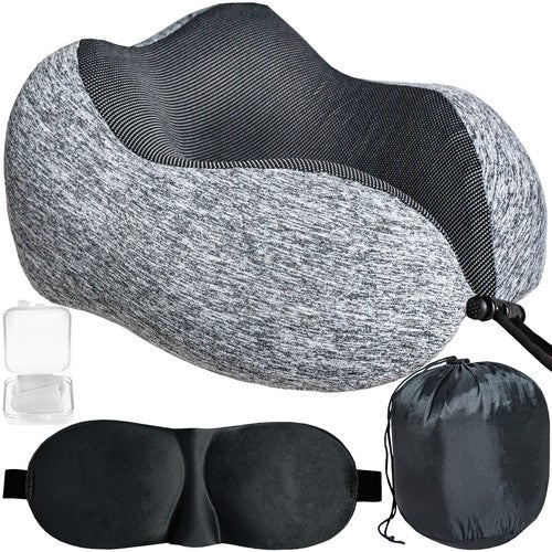 3 delige memory foam nekkussen inclusief slaapmasker en oordopjes
