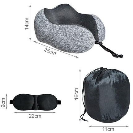 3 delige memory foam nekkussen inclusief slaapmasker en oordopjes