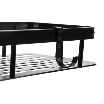 Aluminium Badkamerplank 2-delige Set Zwart – Lichtgewicht, Roestvrij, Zonder Boren & Met Extra Haken