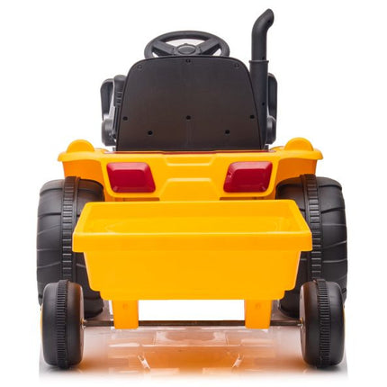 Elektrische kinder tractor met voorlader en trailer - accu tractor voor kinderen tot 30kg max 2,5 - 3,5km/h geel