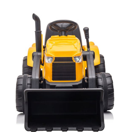 Elektrische kinder tractor met voorlader en trailer - accu tractor voor kinderen tot 30kg max 2,5 - 3,5km/h geel