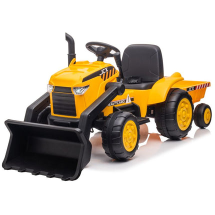 Elektrische kinder tractor met voorlader en trailer - accu tractor voor kinderen tot 30kg max 2,5 - 3,5km/h geel