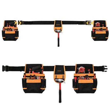 Bigstren Multifunctionele Gereedschapsriem – 22 Vakken – 2 Lussen – Hamerhouder – Oxford 600D – Zwart/Geel – Verstelbaar