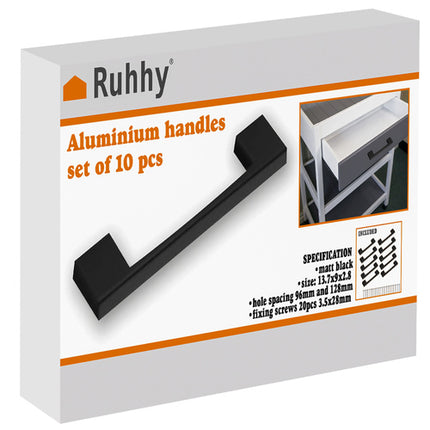 Meubelgrepen 10 stuks Mat Zwart – Aluminium Kastgrepen – 96 mm Boorafstand – Voor Kast, Lade en Dressoir Iso Trade