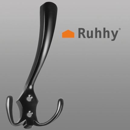 Malatec Wandhangers Loftstijl – Set van 5 – Zware Kwaliteit Zinklegering – Drievoudige Haken – Matzwart Industrieel Design