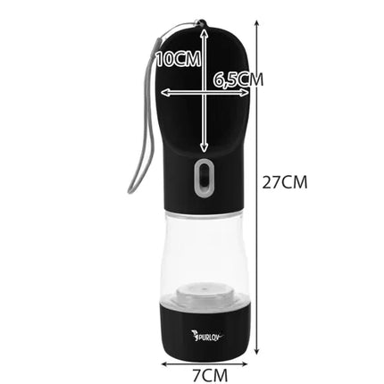 Purlov Honden Drinkfles 3-in-1 – 200 ml Waterreservoir – 100 ml Voerbak – Met Drinkbak en Draagkoord
