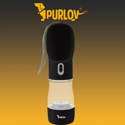 Purlov Honden Drinkfles 3-in-1 – 200 ml Waterreservoir – 100 ml Voerbak – Met Drinkbak en Draagkoord
