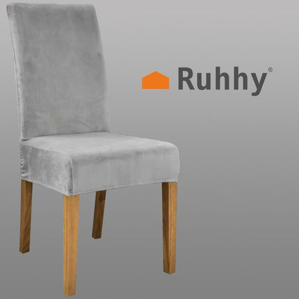 Ruhhy Universele Velours Stoelhoes Grijs – Elastisch & Wasbaar – Luxe Beschermhoes voor Eetkamerstoelen – Zachte Stretch Chair Cover