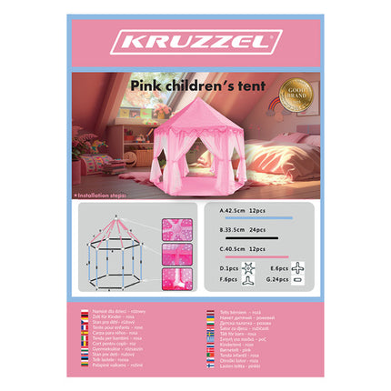 Kruzzel Speeltent Paleistent Kinder Tent  - Tipi Voor Binnen en Buiten - Roze - 135 x 135 x 140 cm