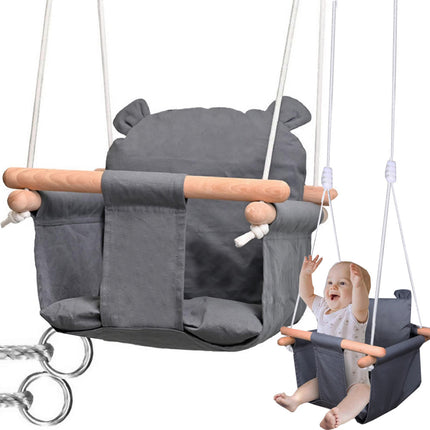 Houten kinder / babyschommel grijs - in hoogte verstelbaar - voor binnen of buiten