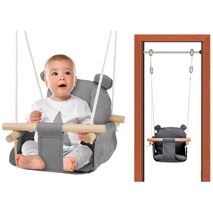Houten kinder / babyschommel grijs - in hoogte verstelbaar - voor binnen of buiten