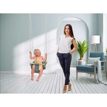 Houten kinder / babyschommel grijs - in hoogte verstelbaar - voor binnen of buiten