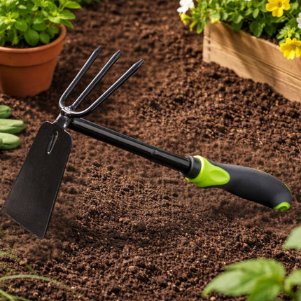 Dubbele Handhak 31 cm – Handcultivator en Tuinhak – 2-in-1 Onkruidwieder – Voor Losmaken van Grond en Wieden