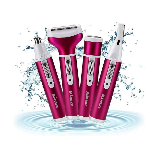 Marske 4 In 1 Oplaadbare Ladyshave- Wenkbrauw Trimmer - Neus- En Oor Trimmer - Gezichtshaar Verwijderaar - Donker Roze