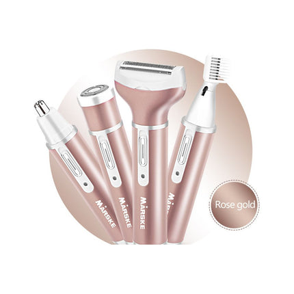 Marske 4 In 1 Oplaadbare Ladyshave- Wenkbrauw Trimmer - Neus- En Oor Trimmer - Gezichtshaar Verwijderaar - Lichtroze