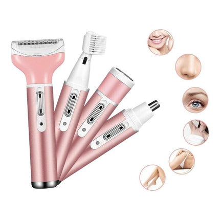 Marske 4 In 1 Oplaadbare Ladyshave- Wenkbrauw Trimmer - Neus- En Oor Trimmer - Gezichtshaar Verwijderaar - Lichtroze