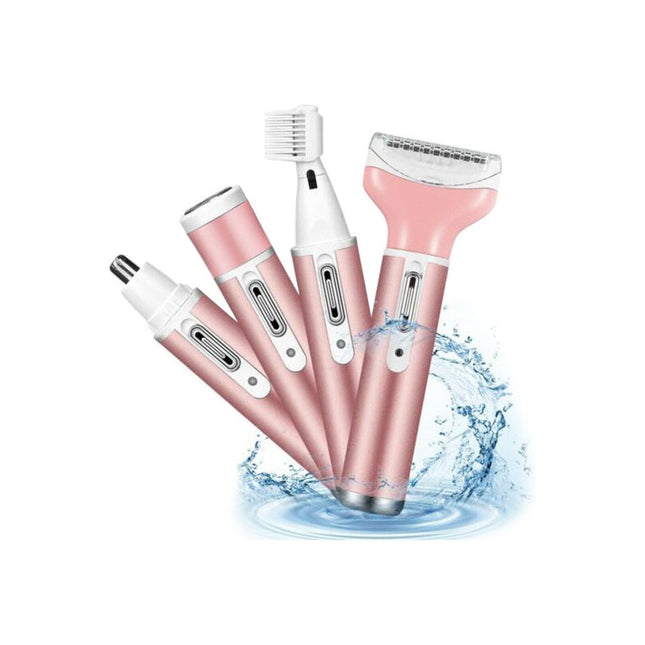 Marske 4 In 1 Oplaadbare Ladyshave- Wenkbrauw Trimmer - Neus- En Oor Trimmer - Gezichtshaar Verwijderaar - Lichtroze