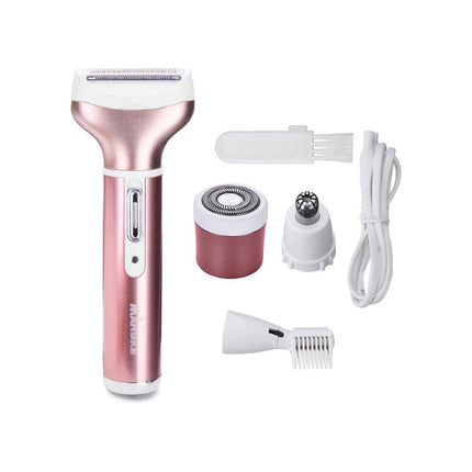 Marske 4 In 1 Oplaadbare Ladyshave- Wenkbrauw Trimmer - Neus- En Oor Trimmer - Gezichtshaar Verwijderaar - Lichtroze