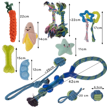 Hondenspeelgoed Set 16-delig – Kauwspeelgoed – Trekspeelgoed – Touwspeelgoed – Frisbee – Speelgoed voor Puppy en Hond
