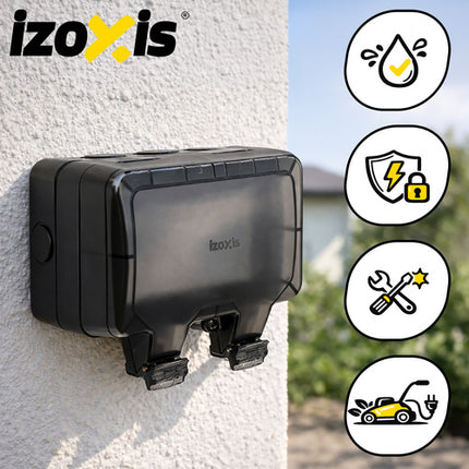 Dubbel Buitenstopcontact IP66 – Waterdicht 230V 16A – Opbouw Wandcontactdoos met Klep – Buitenstopcontact Zwart - Voordeelstore.nl