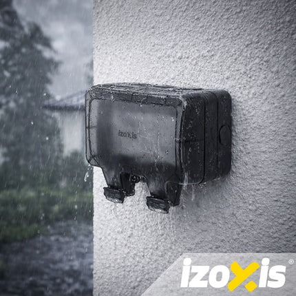 Dubbel Buitenstopcontact IP66 – Waterdicht 230V 16A – Opbouw Wandcontactdoos met Klep – Buitenstopcontact Zwart - Voordeelstore.nl