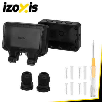 Dubbel Buitenstopcontact IP66 – Waterdicht 230V 16A – Opbouw Wandcontactdoos met Klep – Buitenstopcontact Zwart - Voordeelstore.nl