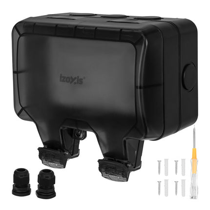 Dubbel Buitenstopcontact IP66 – Waterdicht 230V 16A – Opbouw Wandcontactdoos met Klep – Buitenstopcontact Zwart - Voordeelstore.nl