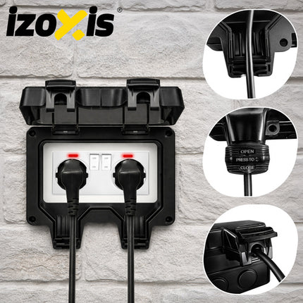 Dubbel Buitenstopcontact IP66 – Waterdicht 230V 16A – Opbouw Wandcontactdoos met Klep – Buitenstopcontact Zwart - Voordeelstore.nl