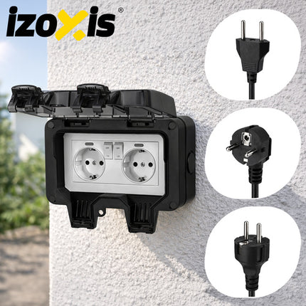 Dubbel Buitenstopcontact IP66 – Waterdicht 230V 16A – Opbouw Wandcontactdoos met Klep – Buitenstopcontact Zwart - Voordeelstore.nl