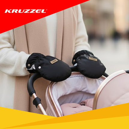 Kruzzel Zwarte Geïsoleerde Kinderwagenwarmers – Set van 2 – Dubbele Handmoffen met Pluche Voering – Waterdicht & Winterbestendig