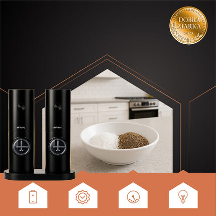 Ruhhy Elektrische Peper- en Zoutmolens Set – 2 Stuks – Keramisch Mechanisme – Instelbare Maalgraad – LED Verlichting – Zwarte Luxe Kruidenmolens