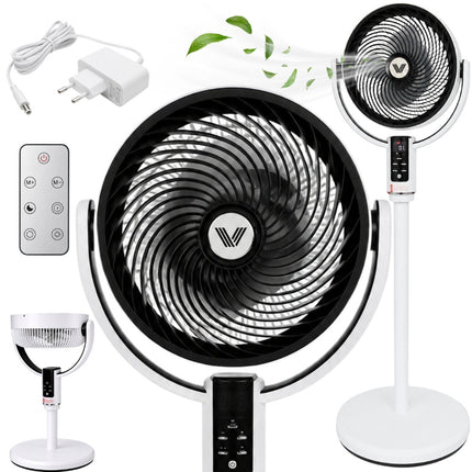 Staande Ventilator met Afstandsbediening – Oplaadbaar – 10 Snelheden – Oscillerend – Verstelbare Hoogte – LED Display – Wit/Zwart