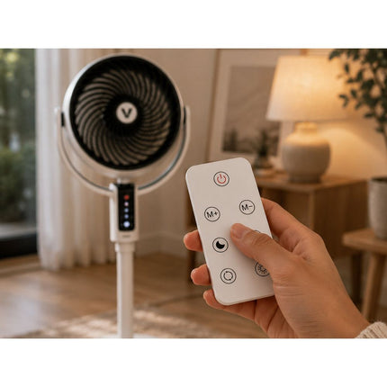 Staande Ventilator met Afstandsbediening – Oplaadbaar – 10 Snelheden – Oscillerend – Verstelbare Hoogte – LED Display – Wit/Zwart