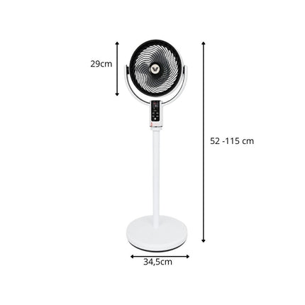 Staande Ventilator met Afstandsbediening – Oplaadbaar – 10 Snelheden – Oscillerend – Verstelbare Hoogte – LED Display – Wit/Zwart