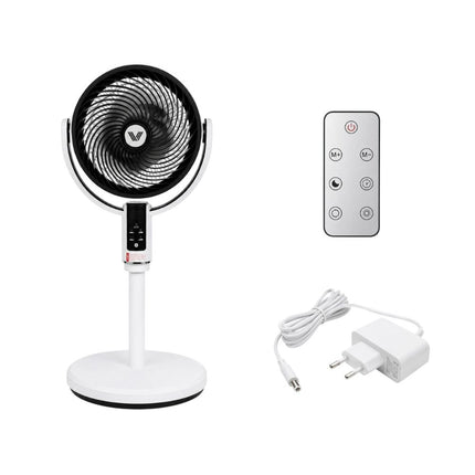 Staande Ventilator met Afstandsbediening – Oplaadbaar – 10 Snelheden – Oscillerend – Verstelbare Hoogte – LED Display – Wit/Zwart