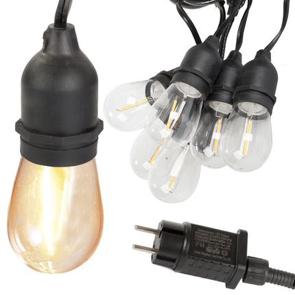 Extra Lange Lichtslinger buiten 20 meter met 20 LED lampen E27 – warm wit – IP44 – koppelbaar – voor tuin, terras en balkon