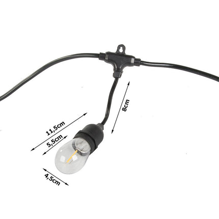 Lichtslinger buiten 15 meter met 15 LED lampen E27 – warm wit – IP44 – koppelbaar – voor tuin, terras en balkon