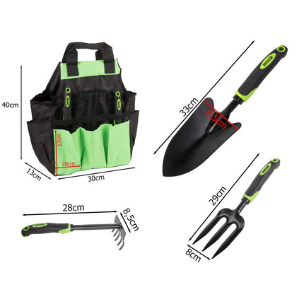 Tuingereedschapset 3-delig met Tas – Tuinset met Troffel, Hark en Handvork – Tuingereedschap – Ergonomisch – Zwart/Groen