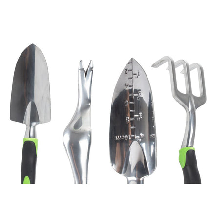 Tuingereedschapset 4-delig met Tas – Tuinset met Grote Troffel, Plantschep, Handvork en Onkruidsteker – Ergonomisch – Zwart/Groen