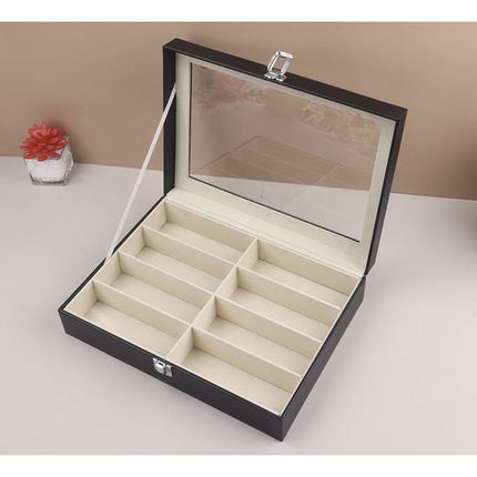 Brillenorganizer 8 Vakken – Brillendoos Met Glasdeksel – Opbergdoos Voor Zonnebrillen en Brillen – Zwart